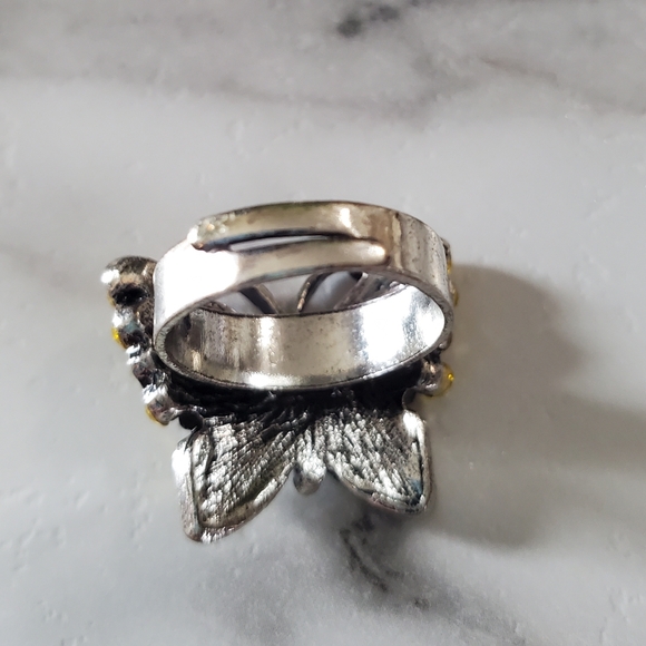 Yellow Butterfly Silver Tone Adjustable Band Ring 💥3 for $24💥 - Picture 6 of 11